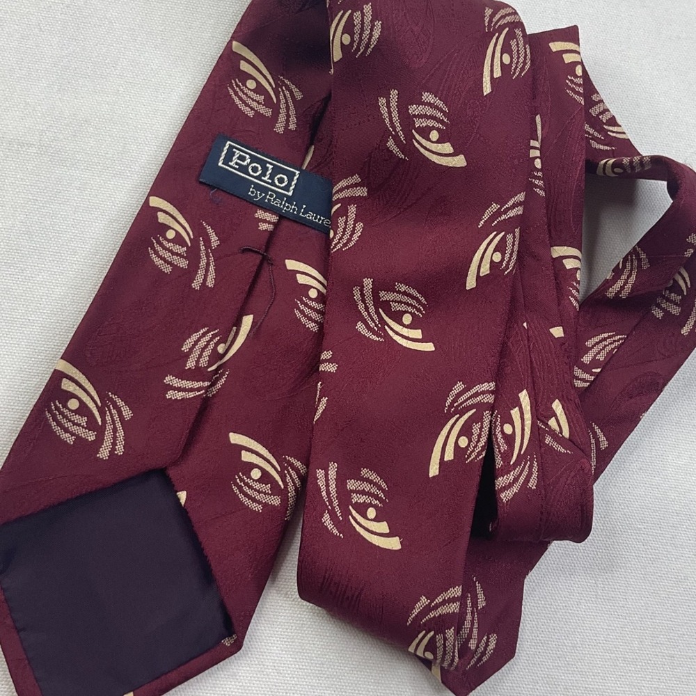 Vintage Polo Ralph Lauren Silk Tie Burgundy Gold Geometric Abstract Paisley